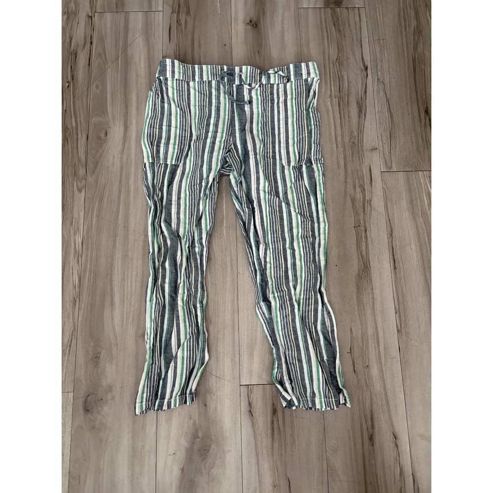Liz Claiborne Crop Pants Womens Large Multicolor Striped Flat Front Casual Wear